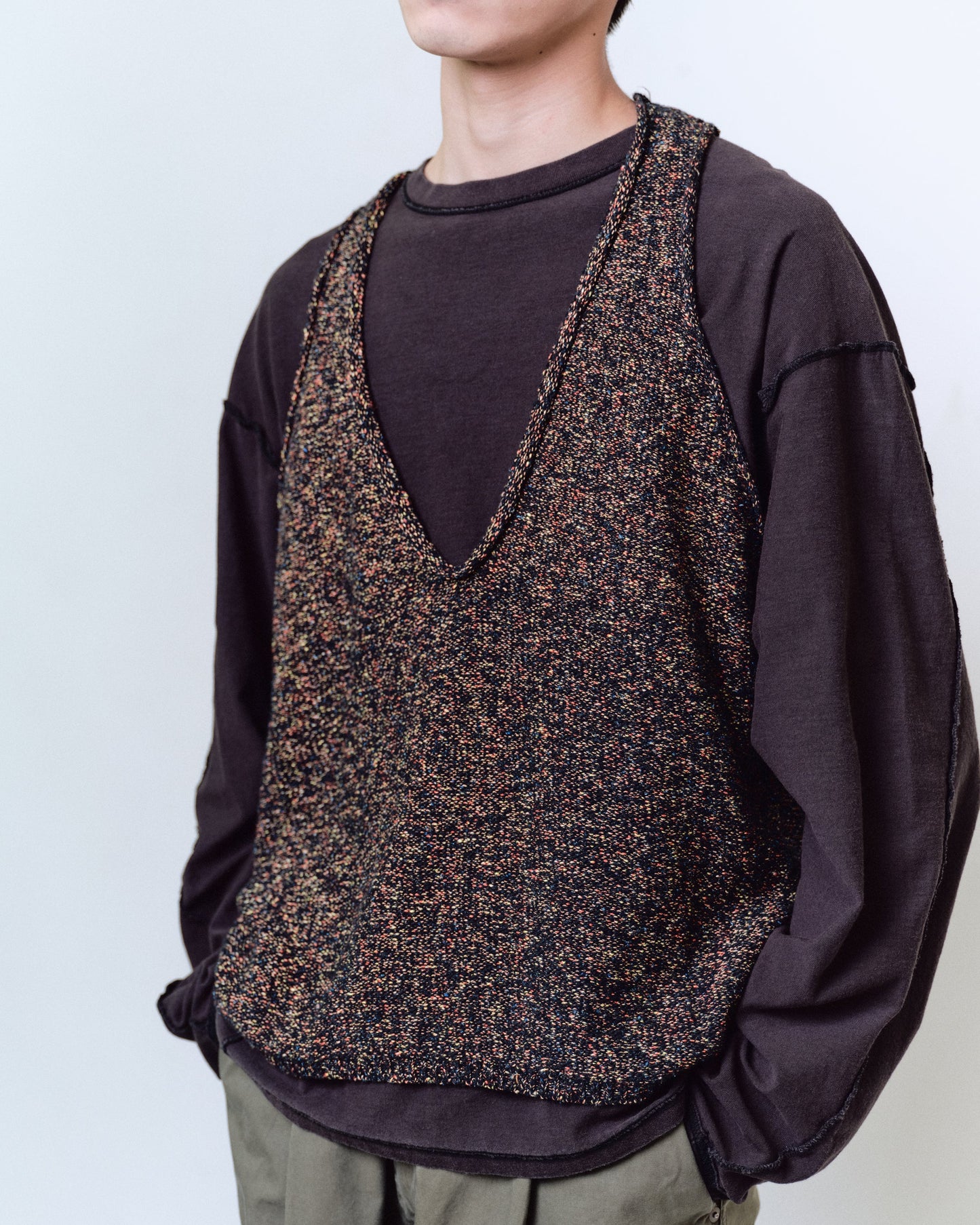 SHIFTED MELANGE KNIT VEST : INSIDE OUT