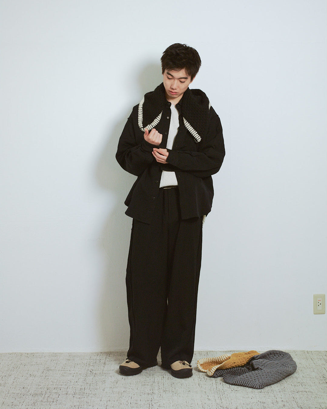 WOOL/LINEN SHIFTED SIDE SEAM TROUSERS