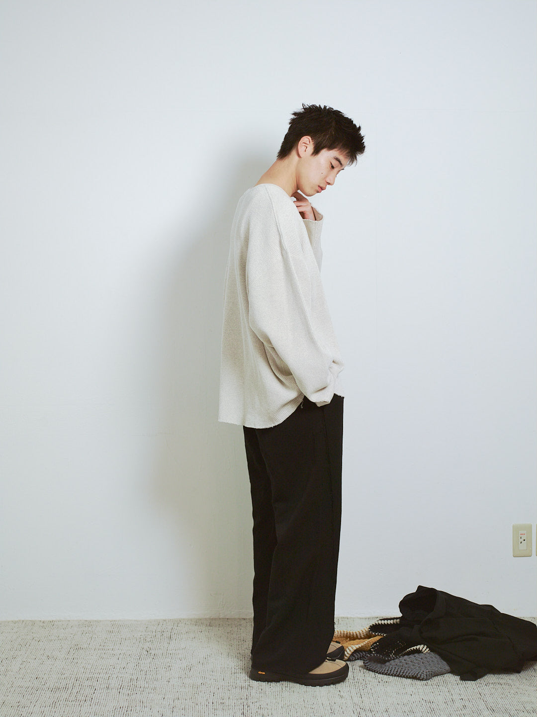 WAFFLE SIDE RIB LOOSE SLEEVE TEE