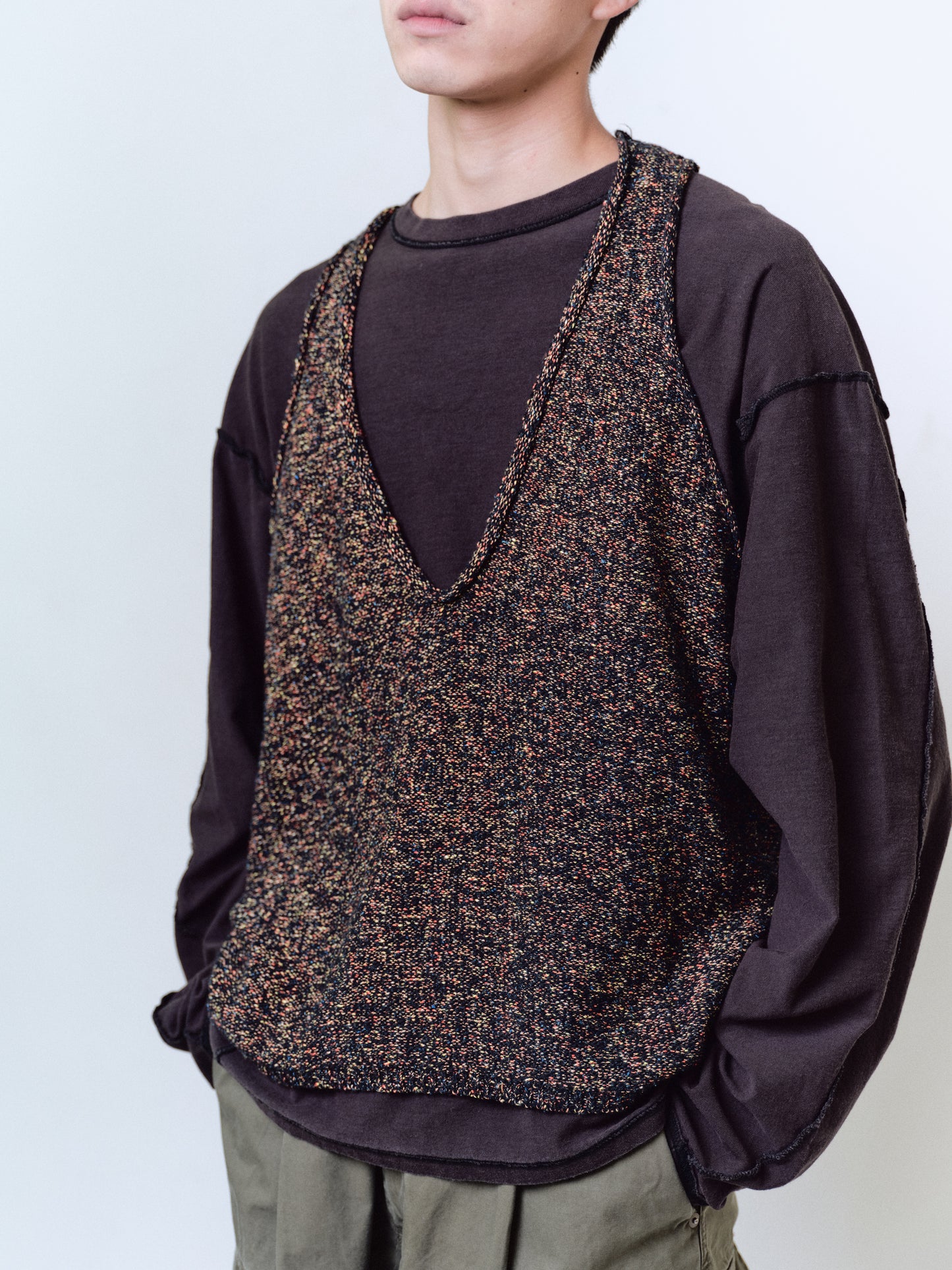 SHIFTED MELANGE KNIT VEST : INSIDE OUT