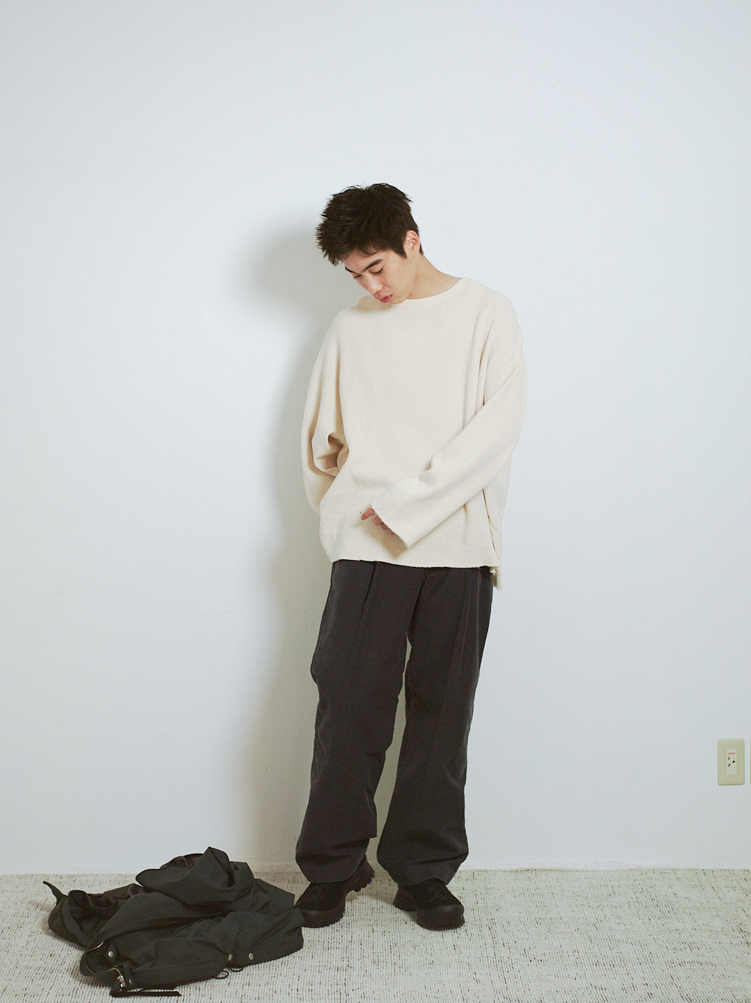 WAFFLE SIDE RIB LOOSE SLEEVE TEE