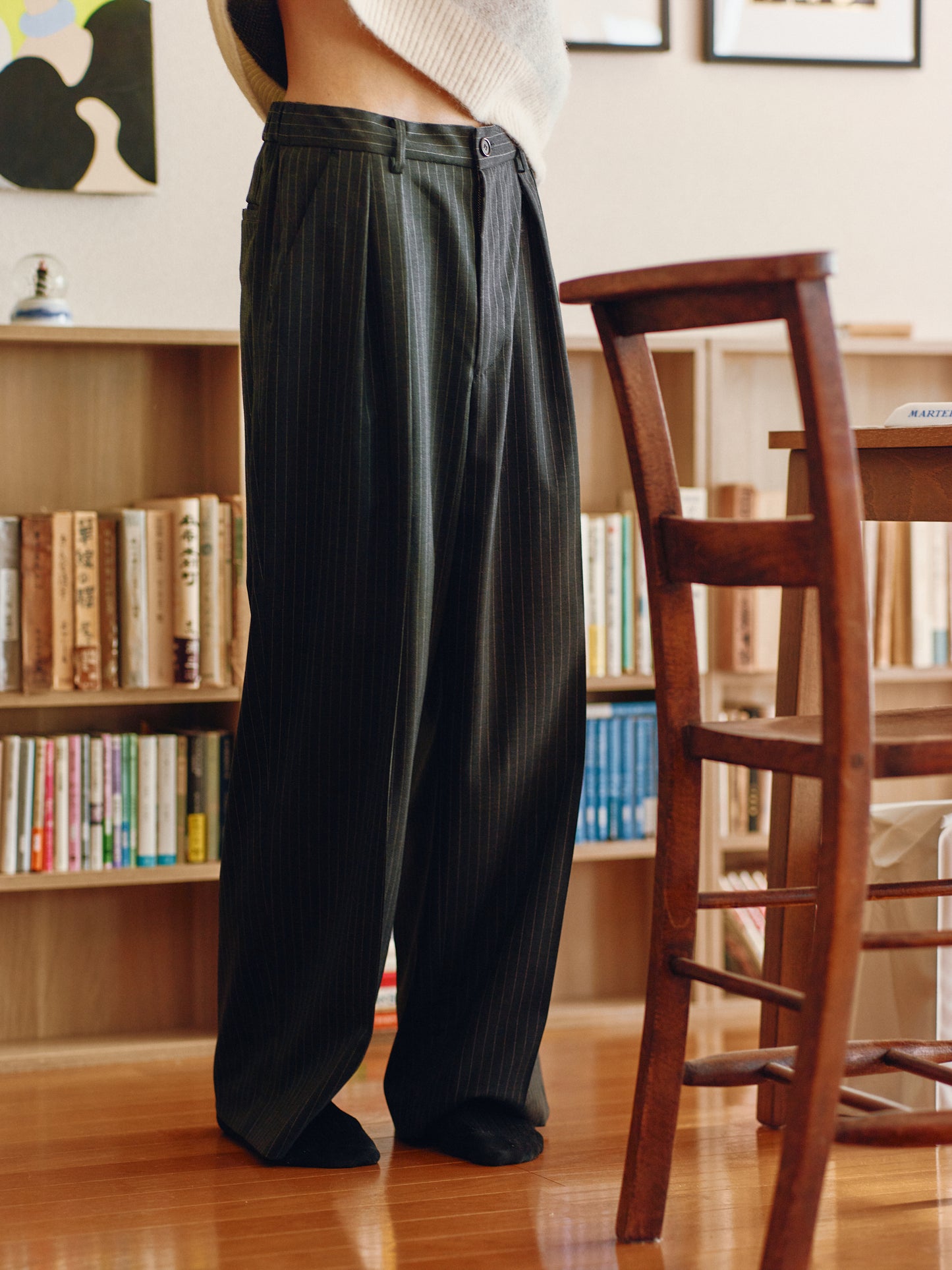 WOOL STRIPED WIDE SLACKS