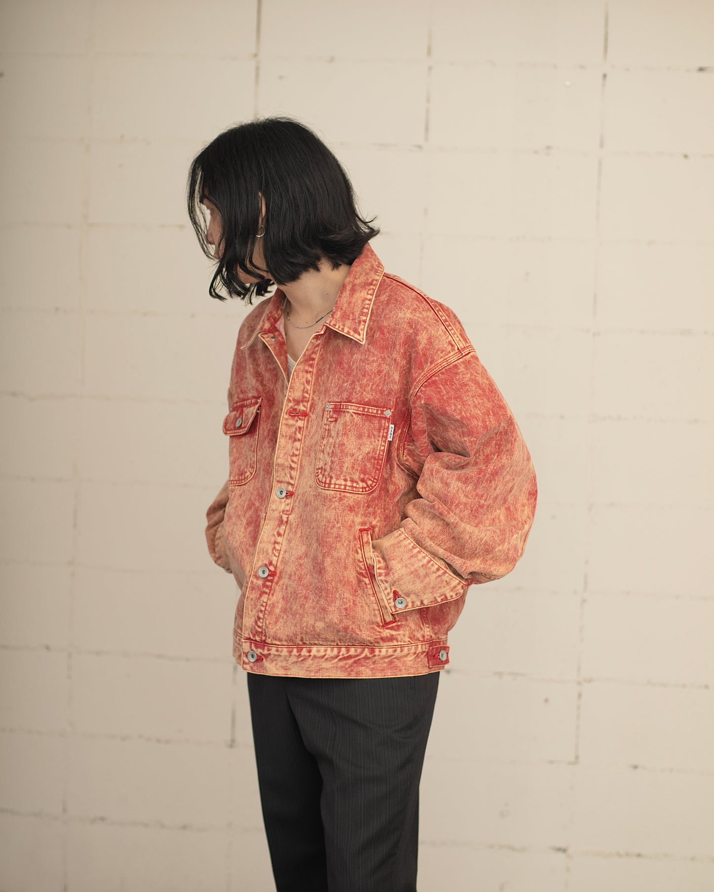 DAPPLE BLEACHED DENIM ENGINEER JACKET