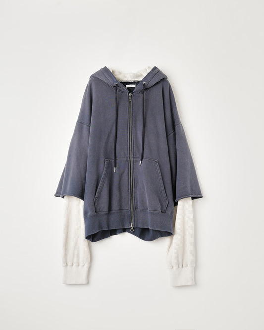 RAYERED SLEEVE ZIP HOODIE : FADED