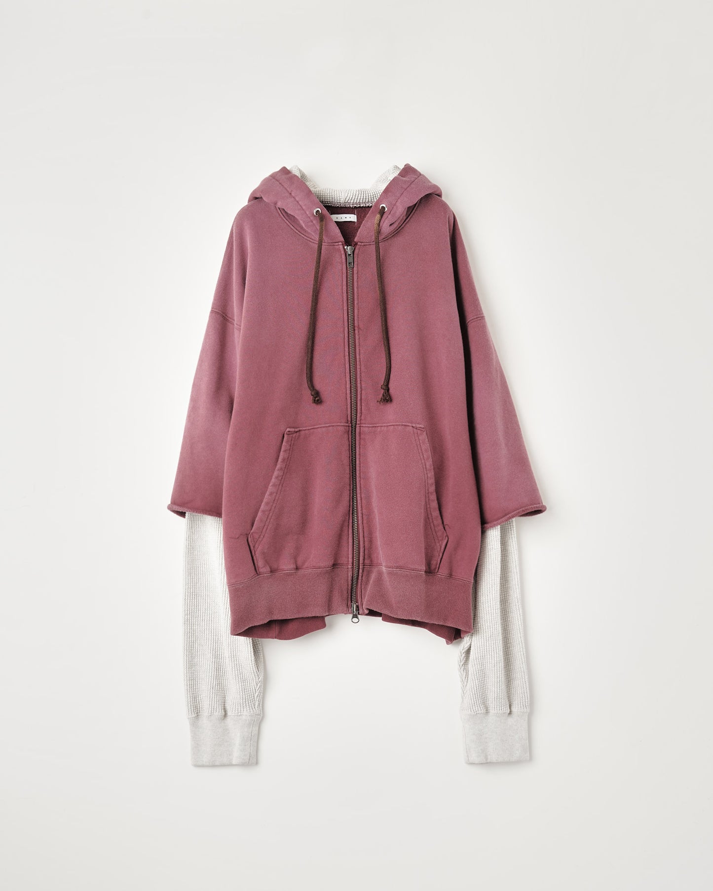 RAYERED SLEEVE ZIP HOODIE : FADED