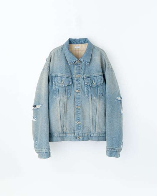 DENIM TRUCKER JACKET : RIPPED & FLANNEL LINED