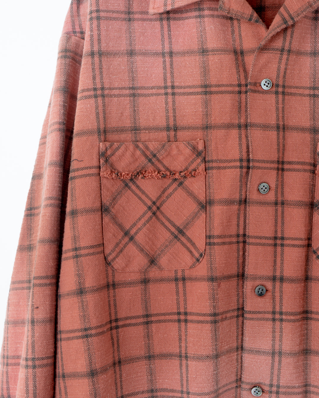COTTON FLANNEL PLAID OPEN COLLAR SHIRT : DISTRESSED