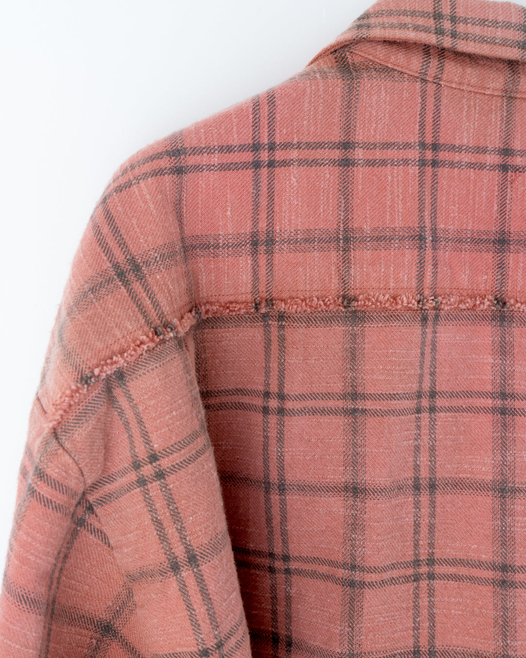 COTTON FLANNEL PLAID OPEN COLLAR SHIRT : DISTRESSED