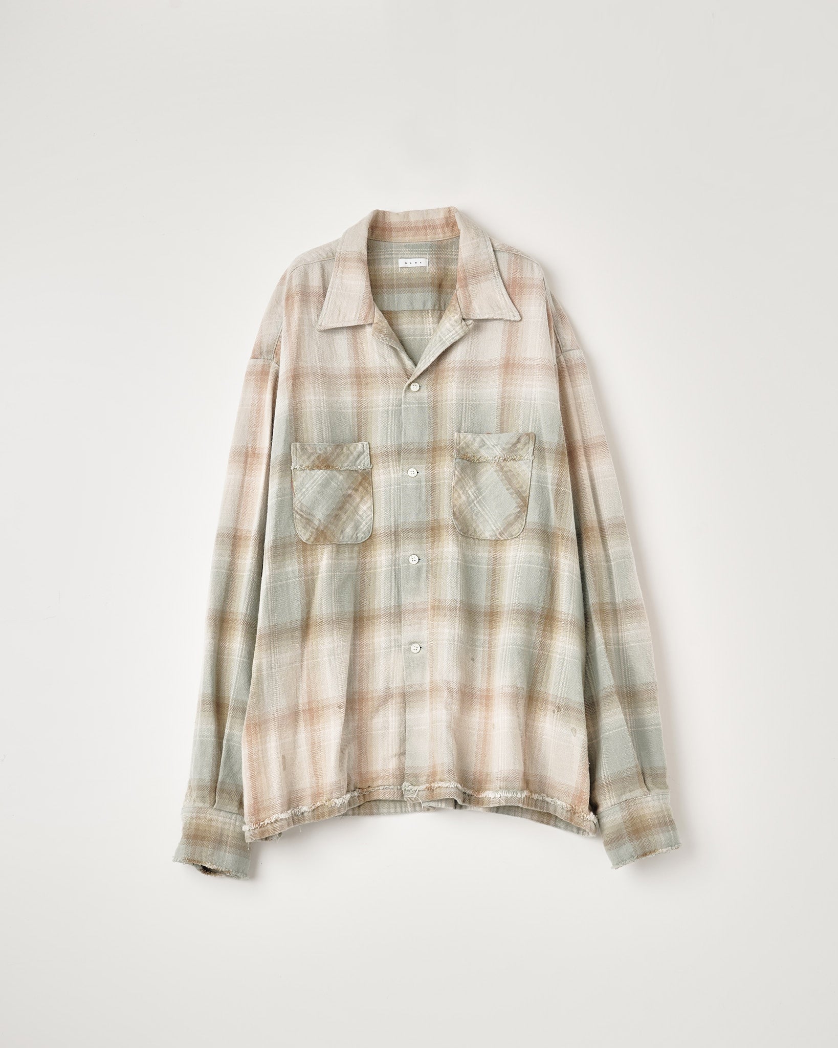COTTON FLANNEL PLAID OPEN COLLAR SHIRT : DISTRESSED – Name COTTON FLANNEL PLAID OPEN COLLAR SHIRT : DISTRESSED – Name