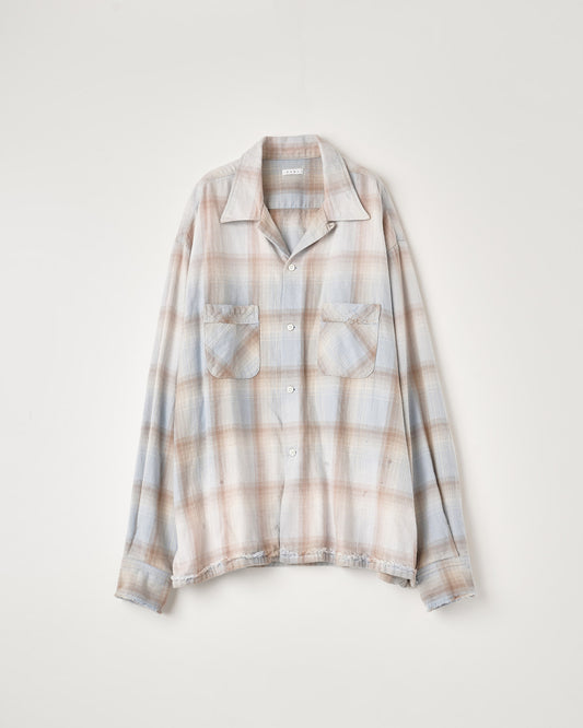 COTTON FLANNEL PLAID OPEN COLLAR SHIRT : DISTRESSED